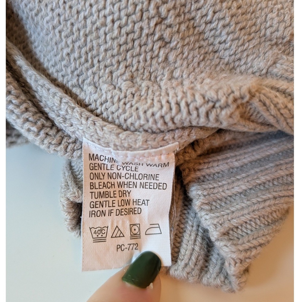 IZOD Mens Large Tan Cotton Diamond Textured Knit Crewneck Sweater Logo Beige - Picture 6 of 6